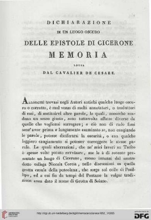 4: Dichiarazione di un luogo oscuro delle epistole di Cicerone : memoria