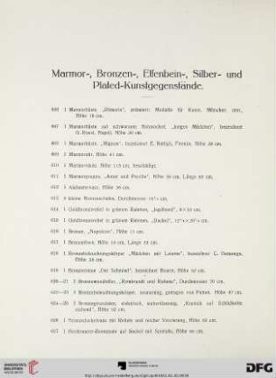 Marmor-, Bronzen-, Elfenbein-, Silber- und Plated-Kunstgegenstände (Nr. 606-698)