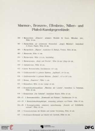 Marmor-, Bronzen-, Elfenbein-, Silber- und Plated-Kunstgegenstände (Nr. 606-698)