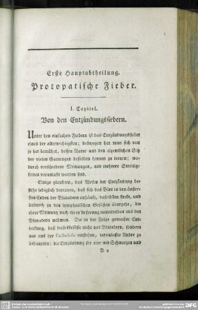 Erste Hauptabtheilung. Protopatische Fieber