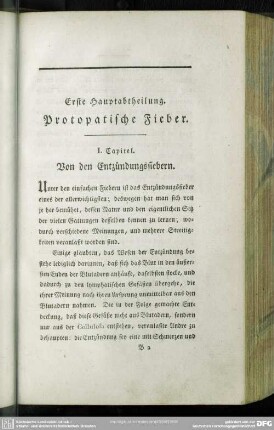 Erste Hauptabtheilung. Protopatische Fieber