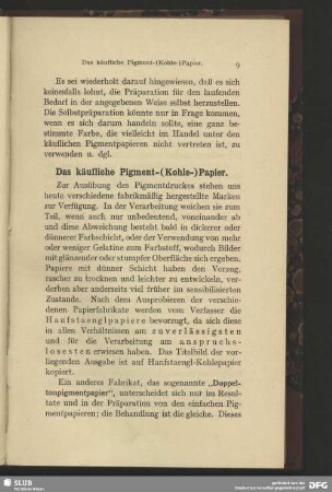Das käufliche Pigment-(Kohle.)Papier