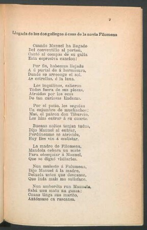 Llegada de los dos gallegos á casa de la novia Filomena.
