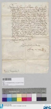 Heinrich [Rudolff] von Weze ersucht die Stadt Nürnberg die ihm verschriebenen 400 fl. Stadtsteuer durch Hans Herman und andern den Herren Welser Diener zukommen zu lassen.