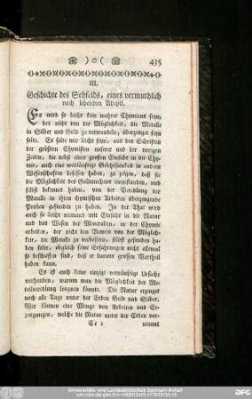 III. Geschichte des Sehfelds, eines vermuthlich noch lebenden Adepti.