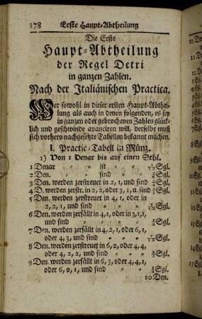 Die Erste Haupt-Abtheilung der Regel Detri in ganzen Zahlen. Nach der Italiänischen Practica.