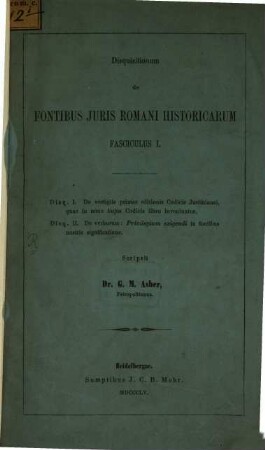 Disquisitionum de fontibus juris romani historicarum : Fasciculus I. 1