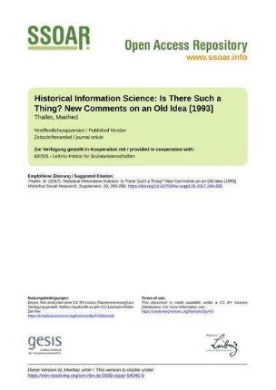 Historical Information Science: Is There Such a Thing? New Comments on an Old Idea [1993]