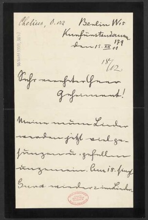 Brief an Ludwig Strecker  und B. Schott's Söhne : 15.12.1911