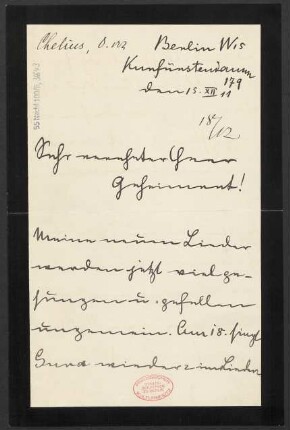 Brief an Ludwig Strecker <senior> und B. Schott's Söhne : 15.12.1911