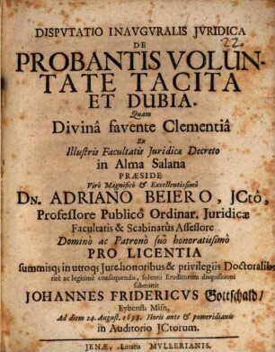 Disp. inaug. iur. de probantis voluntate tacita et dubia
