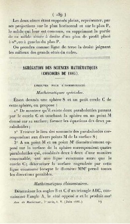 Agrégation des sciences mathématiques (concours de 1885).