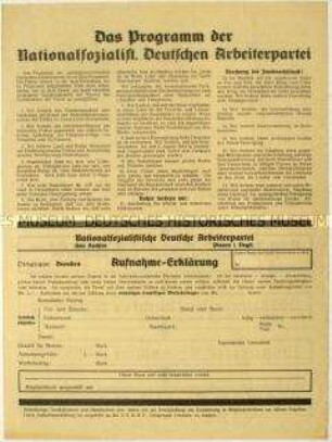 Flugblatt mit dem politischen Programm der NSDAP und Pressewerbung