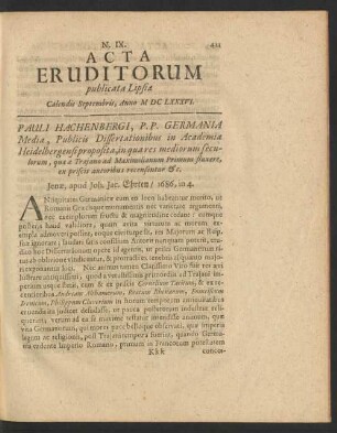 N. IX. [...] Calendis Septembris, Anno M DC LXXXVI.