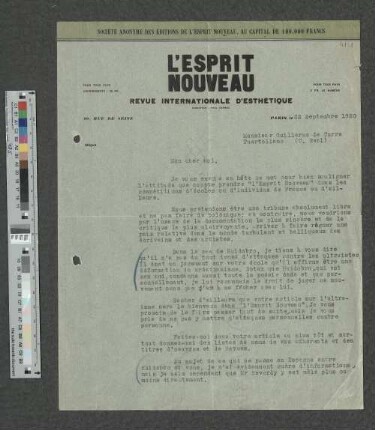 Brief an Guillermo de Torre