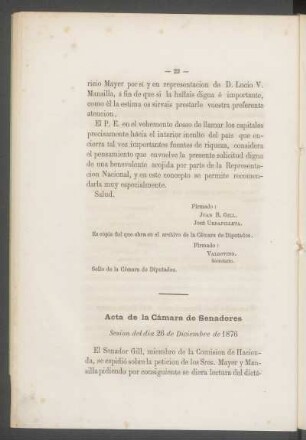 Acta de la Cámara de Senadores : Sesión del día 26 de Diciembre de 1876