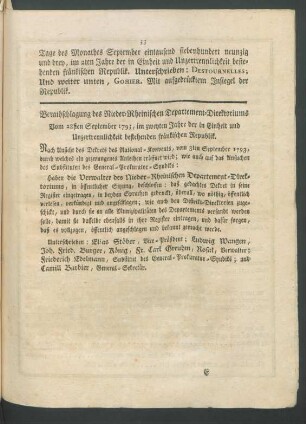 Berathschlagung des Nieder-Rheinischen Departement-Direktoriums Vom 28sten September 1793 ...