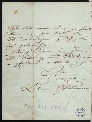 Brief von Clara Schumann an Eberhard Peters : Brief von Clara Schumann an Eberhard Peters. Düsseldorf, 03.05.1855. Seite 4. Dresden: SLUB Mscr.Dresd.App.232,181f