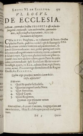 VI. Locus. De Ecclesia.