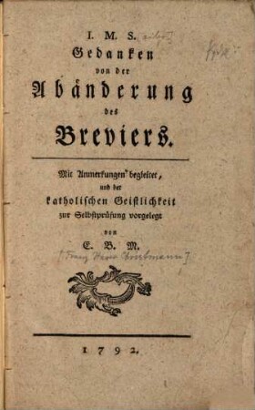 Gedanken von der Abänderung des Breviers