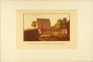 Blick aus dem Wehrgang (alter Eingang) auf der Festung Königstein in der Sächsischen Schweiz zum alten Zeughaus, aus einer Serie nach Engelbrechts Prospekten der Festung Königstein 1735 von Pintz
