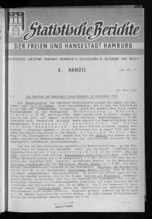 Die Umsätze des Hamburger Einzelhandels im September 1956 : Lfd. Nr. 10