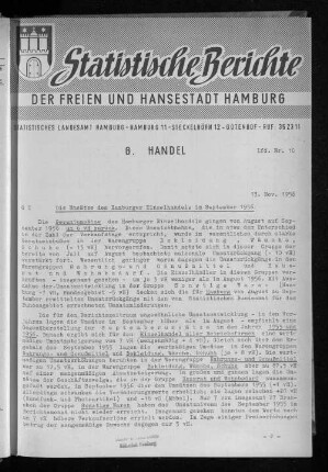 Die Umsätze des Hamburger Einzelhandels im September 1956 : Lfd. Nr. 10