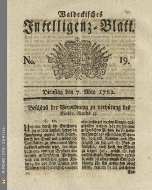 No. 19, Dienstag den 7. May 1782