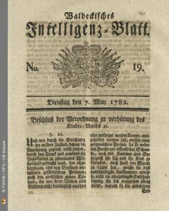 No. 19, Dienstag den 7. May 1782