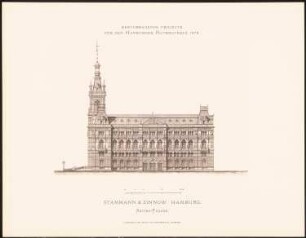 Hervorragende Projekte für den Hamburger Rathausbau 1876: Seitenansicht