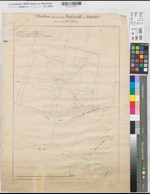 Münster (Münster) neue Strafanstalt Lageplan 1843 20 Ruten = 12 cm 53 x 36,5 Zeichnung Major KSM Nr. 1078b
