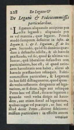 De Legatis & Fideicommissis particularibus
