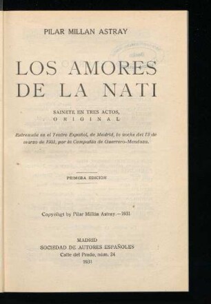 Los amores de la Nati : sainete en tres actos, original
