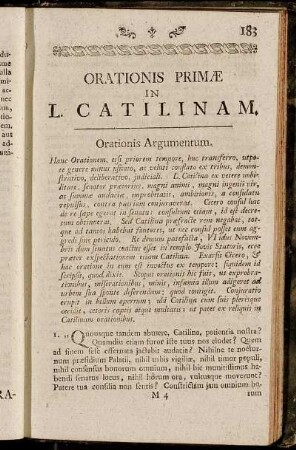 Orationis Primæ in L. Catilinam.