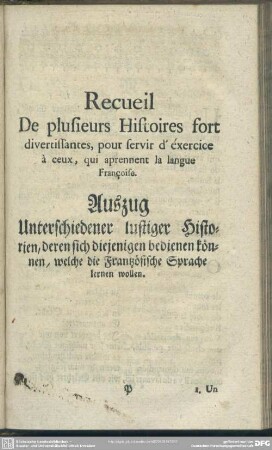 Recueil De plusieurs Histoires fort divertissantes, pour servir d'éxercice à ceux, qui aprennent la langue Françoise