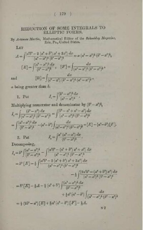 Reduction of some integrals to elliptic forms.