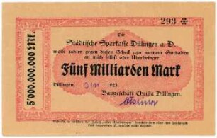 Geldschein / Notgeld, 5 Milliarden Mark, 3.11.1923