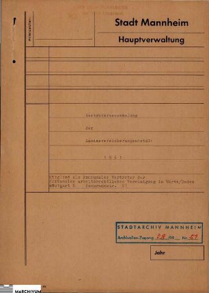 Vertreterversammlung der Landesversicherungsanstalt: Mitglied als kommunaler Vertreter der Kommunalen arbeitsrechtlichen Vereinigung in Württemberg-Baden