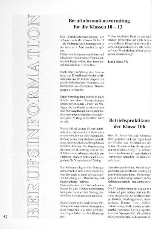 Betriebspraktikum der Klasse 10b