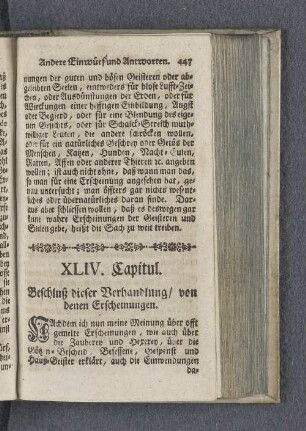 XLIV. Capitul. Beschluß dieser Verhandlung / von denen Erscheinungen.