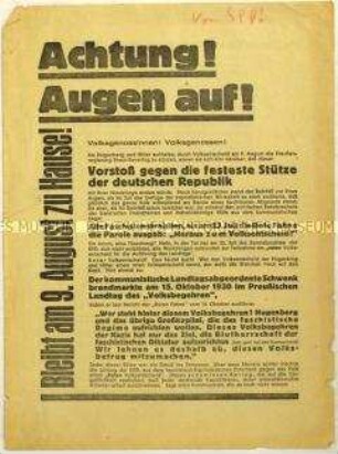 Aufruf der SPD zum Boykott des Volksentscheids zur Landtagsauflösung in Preußen 1931