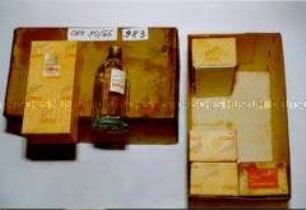 Flaschen "Les Parfums Jobrun Barbelon Rasierwasser 106" in Originalpackung und Karton