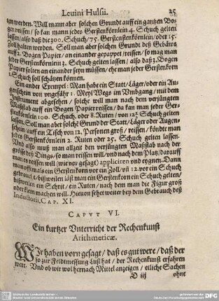 CAPUT VI. Ein kurtzer Unterricht der Rechenkunst Arithmeticae.
