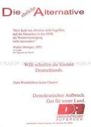 Wahlflugblatt des Demokratischen Aufbruchs zur deutschen Einheit