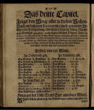 Das dritte Capitel. Zeiget den Weeg, aller in diesem Rechen-Buch enthaltenen Exempeln, [...]