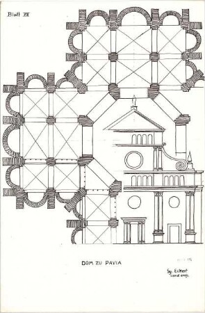 Eckert, Georg; München; Studienarbeiten - Dom zu Pavia (Teilgrundriss, Schnitt)