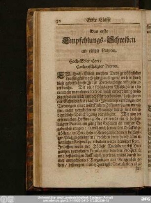 Das erste Empfehlungs-Schreiben an einen Patron.