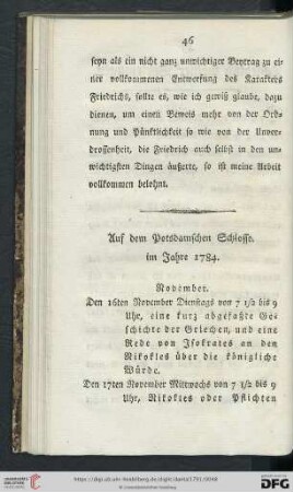 Auf dem Potsdamschen Schlosse im Jahre 1784