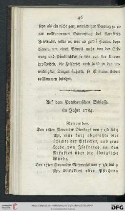 Auf dem Potsdamschen Schlosse im Jahre 1784