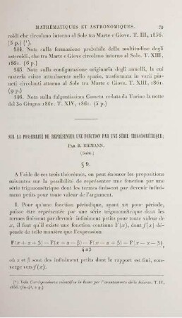 Sur la possibilité de représenter une fonction par une série trigonométrique.